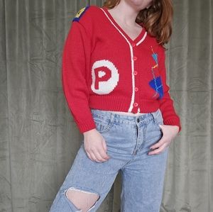 True Vintage 1970s Acedemia Kidcore  JCPenny Red Button Down Knit Cardigan